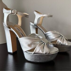 Jimmy Choo Metallic Silver Block Heels - Heloise 120